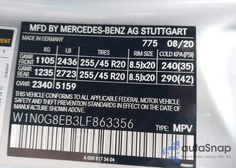 2020 Mercedes-Benz Glc 300 4Matic z USA, uszkodzony, nr VIN W1N0G8EB3LF863356